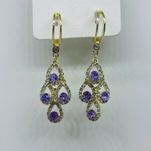 Purple Fashionable Zirconia Water Drop Earrings